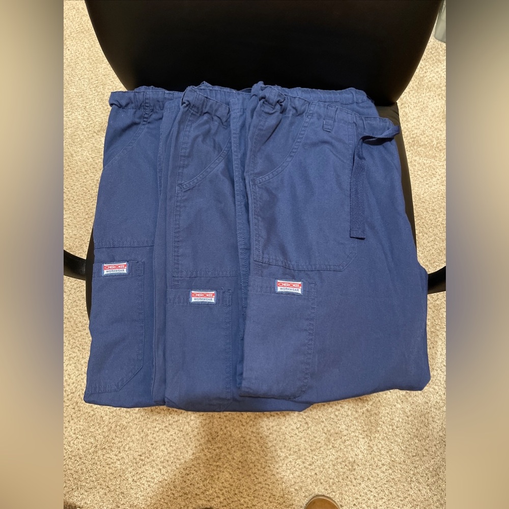 3 Cherokee Workwear Low Rise Drawstring Cargo Scrub Pant M Petite 4020P Navy